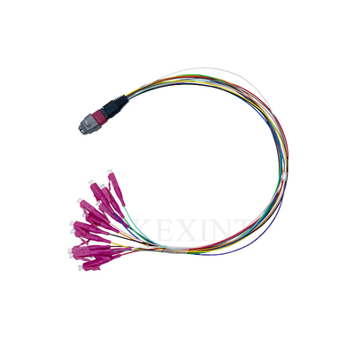 12 هسته فیبر نوری کابل اصلی Om4 Mtp / PC مرد - Lc / Upc Fanout 0.9mm 40cm