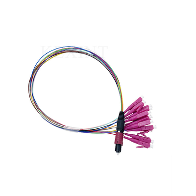 12 هسته فیبر نوری کابل اصلی Om4 Mtp / PC مرد - Lc / Upc Fanout 0.9mm 40cm